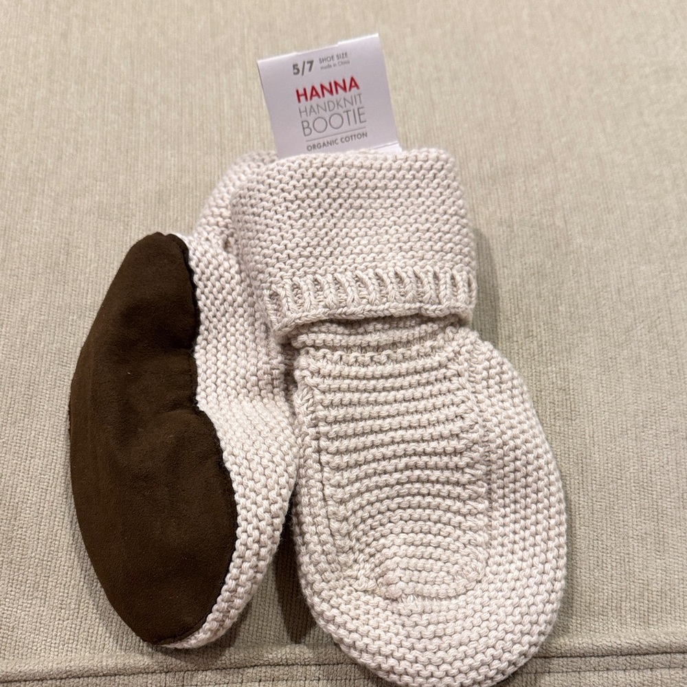 Hanna Andersson Cream and Brown Kids Moccasins